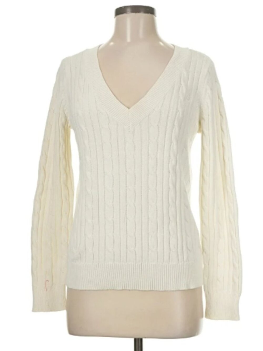 Chaps V-Neck Sweater Cream White Cableknit 100% Cotton XL